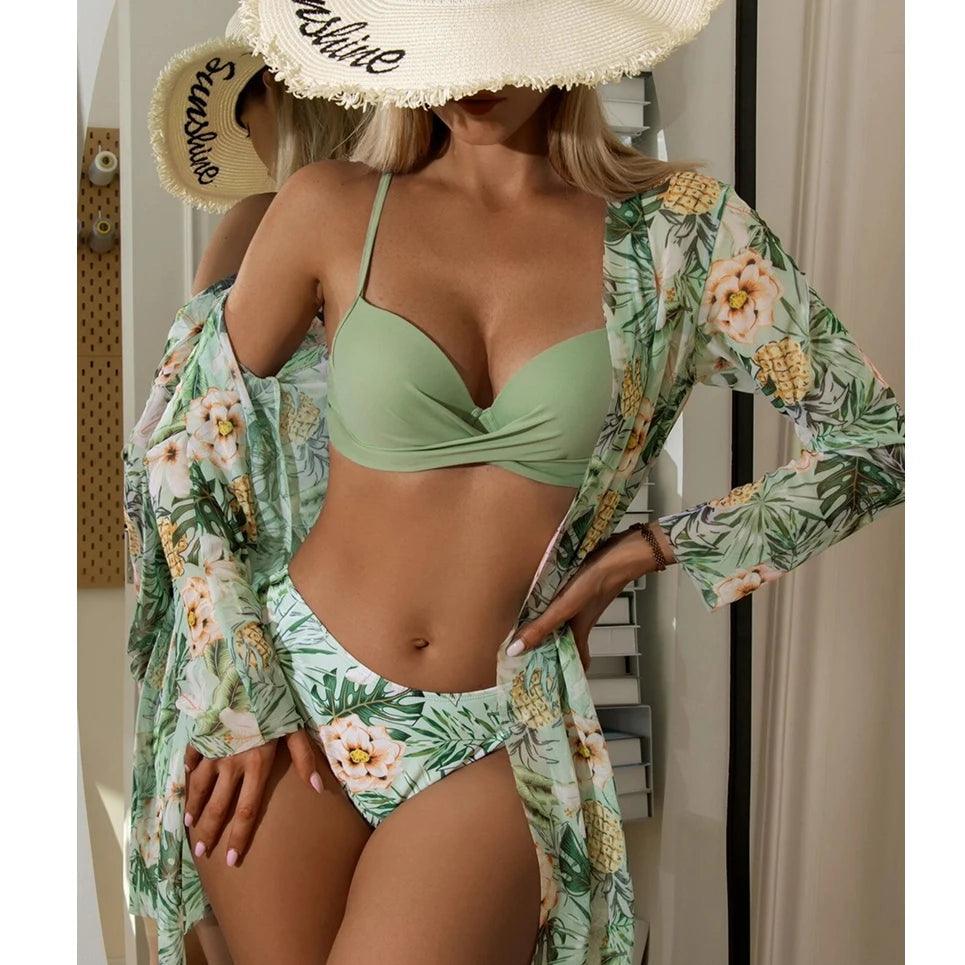 Conjunto Biquíni e Saída de Praia Estampa Floral Maristela